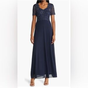 Elegant Navy Blue chiffon Gown with the top